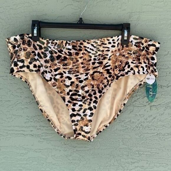 Womens Cheetah Hipster Bikini Swimsuit Bottom Plus Size 22W Msrp $42 NWT - Picture 1 of 9